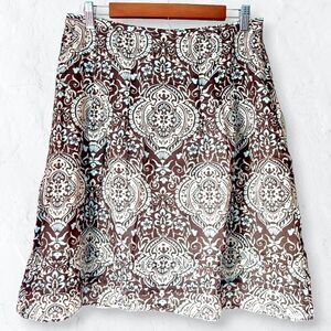 Ann Taylor Petite Brown Paisley Midi Skirt Sz 8P